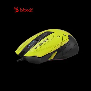 Bloody W70 Max Punk Yellow RGB Gaming Mouse, 10000 CPI MAX BC3332-A Gaming Sensor, 2000Hz Report Rate, 8 Programmable Buttons, RGB Lighting Effects, Wired USB Gaming Mouse