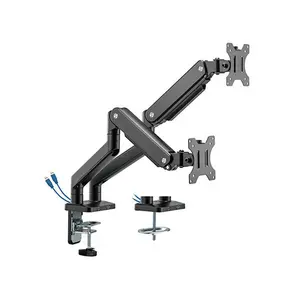 MXG BMA-24U Dual Monitor Arm Mount, Dual Display Support, Aluminum Spring-Assisted Design, Integrated USB 3.0 Cable Management, Matte Black Ergonomic Desk Mount