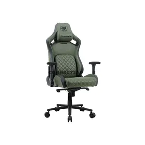 COUGAR DEFENSOR S Army Green F Gaming Chair with Leather-Like Fabric, PushBack Advanced Lumbar Support, 4D Folding Armrests, Magnetic Memory Foam Neck Pillow & 155° Recline