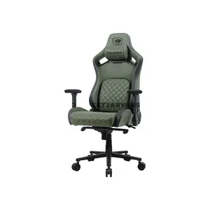 COUGAR DEFENSOR S Army Green F Gaming Chair with Leather-Like Fabric, PushBack Advanced Lumbar Support, 4D Folding Armrests, Magnetic Memory Foam Neck Pillow & 155° Recline