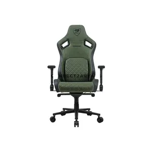 COUGAR DEFENSOR S Army Green F Gaming Chair with Leather-Like Fabric, PushBack Advanced Lumbar Support, 4D Folding Armrests, Magnetic Memory Foam Neck Pillow & 155° Recline