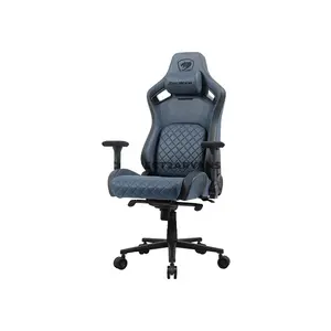 COUGAR DEFENSOR S Navy Blue Gaming Chair with Leather-Like Fabric, PushBack Advanced Lumbar Support, 4D Folding Armrests, Magnetic Memory Foam Neck Pillow & 155° Recline