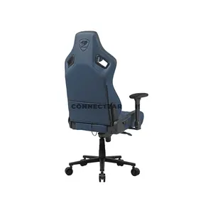 COUGAR DEFENSOR S Navy Blue Gaming Chair with Leather-Like Fabric, PushBack Advanced Lumbar Support, 4D Folding Armrests, Magnetic Memory Foam Neck Pillow & 155° Recline