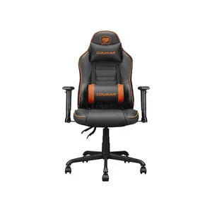 COUGAR FUSION S Orange/Black Ergonomic Gaming Chair with Breathable PVC & PU Leather, Built-in 3D Curved Lumbar Support, Multi-Density Foam Seat, 2D Adjustable Armrests & Class 4 Gas Lift Cylinder