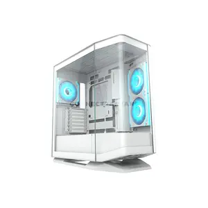 COUGAR FV270 RGB White Mid Tower PC Case with Curved Tempered Glass, 4×ARGB PWM Fans, USB Type-C Gen 2, Vertical GPU Support, E-ATX Motherboard Support, 420mm GPU Clearance