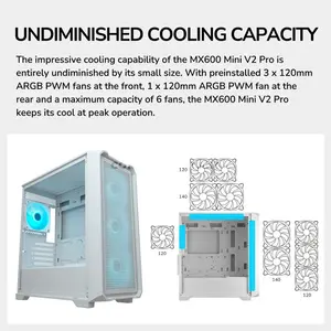 COUGAR MX600 Mini V2 Pro White Micro-ATX Mini Tower PC Case with Panoramic Tempered Glass, 4×120mm ARGB PWM Fans, USB 3.2 Gen 2 Type-C, Optimized Airflow Design, 360mm Radiator Support, 360mm GPU Clearance