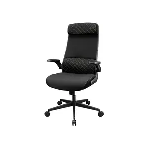 COUGAR STRYDER Black Ergonomic Gaming Chair with Adjustable Headrest, Flip-Up Armrests, Multi-Density Foam Seat, Ergonomic Lumbar Support, Class 4 Gas Lift & Linen-Style Upholstery
