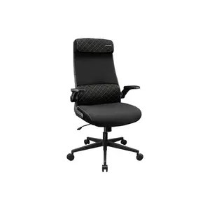COUGAR STRYDER Black Ergonomic Gaming Chair with Adjustable Headrest, Flip-Up Armrests, Multi-Density Foam Seat, Ergonomic Lumbar Support, Class 4 Gas Lift & Linen-Style Upholstery