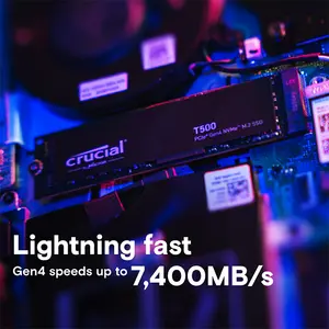 Crucial T500 2TB PCIe Gen4 x4 NVMe M.2 2280 Internal SSD, Up to 7400MB/s Read Speed, Up to 7000MB/s Write Speed, High-Performance Gaming and Professional Storage Solution