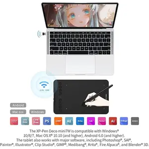 XP-Pen Deco Mini7W Wireless Graphics Tablet, Compact Digital Drawing Tablet, Wireless Connectivity, Battery-Free Stylus Support, Portable Creative Tablet for Digital Art and Illustration