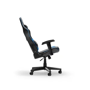 DXRacer PRINCE Series Large Black & Blue Ergonomic Gaming Chair, Premium PVC Leather, High-Density Molded Foam, Steel Frame, 1D Adjustable Armrests, 90°–135° Recline, Headrest & Lumbar Cushions, Class 4 Gas Lift, 150kg Load Capacity