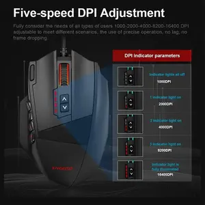 E-YOOSO X-39 Pro Wired Gaming Mouse Black, 16400 DPI Optical Sensor, 20 Programmable Buttons, RGB Lighting Effects, USB Connectivity, Gaming Mouse