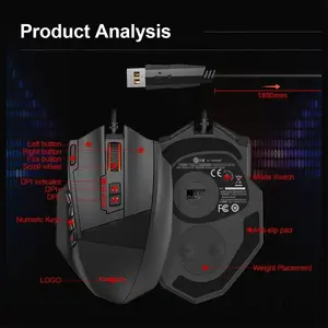 E-YOOSO X-39 Pro Wired Gaming Mouse Black, 16400 DPI Optical Sensor, 20 Programmable Buttons, RGB Lighting Effects, USB Connectivity, Gaming Mouse