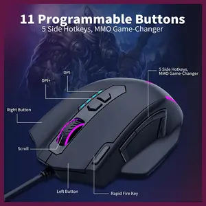 E-YOOSO X-41 Pro Wired Gaming Mouse Black, 12400 DPI Optical Sensor, 12 Programmable Buttons, RGB Lighting Effects, USB Connectivity, 1000Hz Polling Rate Gaming Mouse