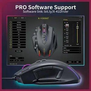 E-YOOSO X-41 Pro Wired Gaming Mouse Black, 12400 DPI Optical Sensor, 12 Programmable Buttons, RGB Lighting Effects, USB Connectivity, 1000Hz Polling Rate Gaming Mouse