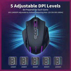 E-YOOSO X-41 Pro Wired Gaming Mouse Black, 12400 DPI Optical Sensor, 12 Programmable Buttons, RGB Lighting Effects, USB Connectivity, 1000Hz Polling Rate Gaming Mouse