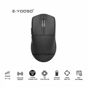 E-YOOSO X-44 1K Tri-Mode Wireless Gaming Mouse Black, Bluetooth + 2.4GHz Wireless + Wired Connectivity, RGB Lighting Effects, Ergonomic Gaming Mouse
