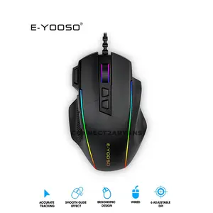 E-YOOSO X-49 Wired Gaming Mouse Black, 12400 DPI Optical Sensor, 9 Programmable Buttons, RGB Lighting Effects, USB Connectivity, High-Performance Gaming Mouse