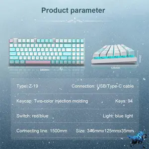 E-YOOSO Z-19 Mechanical Gaming Keyboard White Blue, Blue Switches, RGB Backlighting, Compact Gaming Layout, Wired Mechanical Keyboard