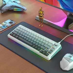 E-YOOSO Z-68 Tri-Mode Wireless Mechanical Gaming Keyboard Gradient Gray, Silver Wood Switches, RGB Backlighting, Bluetooth 5.0 + 2.4GHz Wireless + Wired Connectivity, Mechanical Gaming Keyboard
