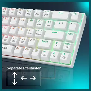 E-YOOSO Z-686 Tri-Mode Wireless Mechanical Gaming Keyboard White, Red Switches, RGB Backlighting, Bluetooth 5.0 + 2.4GHz Wireless + Wired Connectivity, Mechanical Gaming Keyboard