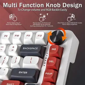E-YOOSO Z-82 Mechanical Gaming Keyboard White Black Red, Silver Wood Switches, RGB Backlighting, 82-Key Compact Layout, Wired Mechanical Keyboard