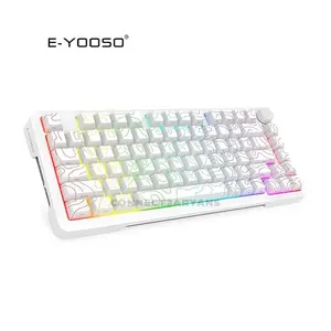 E-YOOSO Z-82 Tri-Mode Wireless Mechanical Gaming Keyboard White Contour, Silver Wood Switches, RGB Backlighting, Bluetooth 5.0 + 2.4GHz Wireless + Wired Connectivity, 82-Key Compact Layout