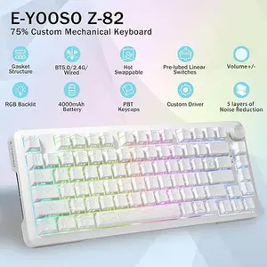 E-YOOSO Z-82 Tri-Mode Wireless Mechanical Gaming Keyboard White Contour, Silver Wood Switches, RGB Backlighting, Bluetooth 5.0 + 2.4GHz Wireless + Wired Connectivity, 82-Key Compact Layout