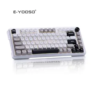 E-YOOSO Z-82 Tri-Mode Wireless Mechanical Gaming Keyboard White Gray Black, Silver Wood Switches, RGB Backlighting, Bluetooth 5.0 + 2.4GHz Wireless + Wired Connectivity, 82-Key Compact Layout