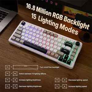 E-YOOSO Z-82 Tri-Mode Wireless Mechanical Gaming Keyboard White Gray Black, Silver Wood Switches, RGB Backlighting, Bluetooth 5.0 + 2.4GHz Wireless + Wired Connectivity, 82-Key Compact Layout