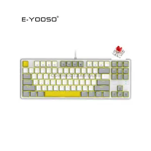 E-YOOSO Z-87 Mechanical Gaming Keyboard White Gray, Red Switches, RGB Backlighting, 87-Key Tenkeyless Layout, Wired Mechanical Keyboard