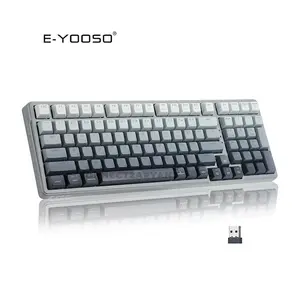E-YOOSO Z-99 Tri-Mode Wireless Mechanical Gaming Keyboard Gradient Gray, Silver Wood Switches, RGB Backlighting, Bluetooth 5.0 + 2.4GHz Wireless + Wired Connectivity, 99-Key Compact Layout