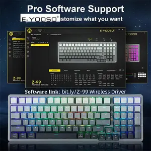 E-YOOSO Z-99 Tri-Mode Wireless Mechanical Gaming Keyboard Gradient Gray, Silver Wood Switches, RGB Backlighting, Bluetooth 5.0 + 2.4GHz Wireless + Wired Connectivity, 99-Key Compact Layout