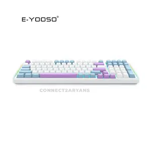 E-YOOSO Z-99 Tri-Mode Wireless Mechanical Gaming Keyboard White Blue Purple, Silver Wood Switches, RGB Backlighting, Bluetooth 5.0 + 2.4GHz Wireless + Wired Connectivity, 99-Key Compact Layout