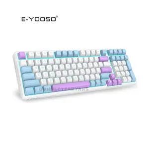 E-YOOSO Z-99 Tri-Mode Wireless Mechanical Gaming Keyboard White Blue Purple, Silver Wood Switches, RGB Backlighting, Bluetooth 5.0 + 2.4GHz Wireless + Wired Connectivity, 99-Key Compact Layout