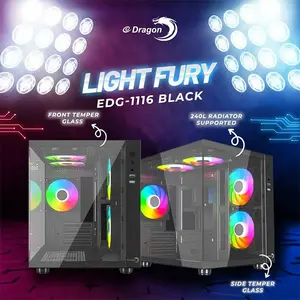 E Dragon Light Fury EG 1116 Black Glass Gaming Case, Tempered Glass Side Panel, ARGB Gaming Design, ATX Mid-Tower Chassis, High-Airflow PC Case