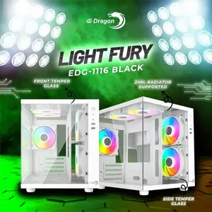 E Dragon Light Fury EG 1116 White Glass Gaming Case, Tempered Glass Side Panel, ARGB Gaming Design, ATX Mid-Tower Chassis, High-Airflow PC Case