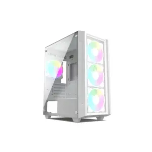 E Dragon Syrax EG 1620 White Gaming Case, 3× ARGB Pre-Installed Fans, Tempered Glass Side Panel, ATX Mid-Tower Chassis, High-Airflow Gaming PC Case