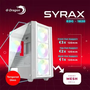 E Dragon Syrax EG 1620 White Gaming Case, 3× ARGB Pre-Installed Fans, Tempered Glass Side Panel, ATX Mid-Tower Chassis, High-Airflow Gaming PC Case