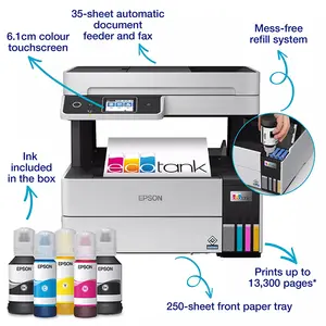 Epson EcoTank L6490 A4 Ink Tank Printer, Print Copy Scan Fax Functions, Automatic Document Feeder, Automatic Duplex Printing, Wi-Fi Ethernet and USB Connectivity, High-Efficiency Business Multifunction Printer