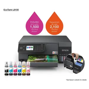 Epson EcoTank L8100 All-in-One Ink Tank Printer, Print Copy Scan, 6-Color Photo Printing, Wi-Fi Connectivity, USB Interface, A4 Support