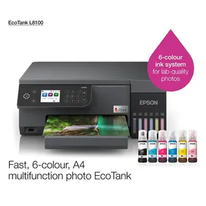 Epson EcoTank L8100 All-in-One Ink Tank Printer, Print Copy Scan, 6-Color Photo Printing, Wi-Fi Connectivity, USB Interface, A4 Support