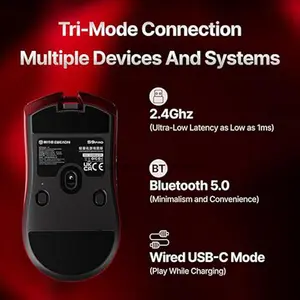 EWEADN S9 Pro Wireless Gaming Mouse Red, Tri-Mode Connectivity, Bluetooth + 2.4GHz Wireless + USB-C Wired Gaming Mouse, Lightweight Ergonomic Gaming Mouse