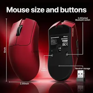 EWEADN S9 Pro Wireless Gaming Mouse Red, Tri-Mode Connectivity, Bluetooth + 2.4GHz Wireless + USB-C Wired Gaming Mouse, Lightweight Ergonomic Gaming Mouse