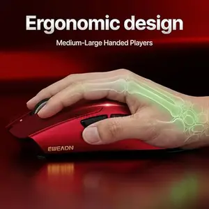 EWEADN S9 Pro Wireless Gaming Mouse Red, Tri-Mode Connectivity, Bluetooth + 2.4GHz Wireless + USB-C Wired Gaming Mouse, Lightweight Ergonomic Gaming Mouse