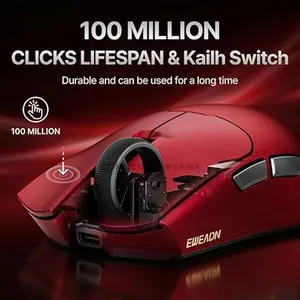 EWEADN S9 Pro Wireless Gaming Mouse Red, Tri-Mode Connectivity, Bluetooth + 2.4GHz Wireless + USB-C Wired Gaming Mouse, Lightweight Ergonomic Gaming Mouse