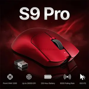 EWEADN S9 Pro Wireless Gaming Mouse Red, Tri-Mode Connectivity, Bluetooth + 2.4GHz Wireless + USB-C Wired Gaming Mouse, Lightweight Ergonomic Gaming Mouse