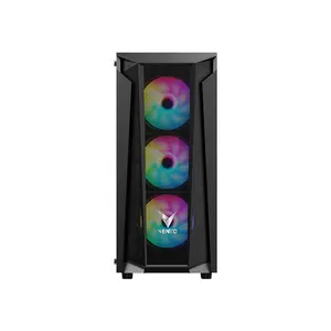 FSP VG15FE Gaming Case with 550W 80 PLUS Bronze Power Supply, High-Airflow Mid-Tower Gaming Chassis, Tempered Glass Design, Gaming PC Case Bundle