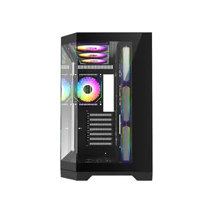 GameMax HYPE A Full View Mid Tower ATX Gaming PC Case Black Edition, Panoramic Tempered Glass Chassis, Full-View Showcase Design, Premium Gaming PC Case