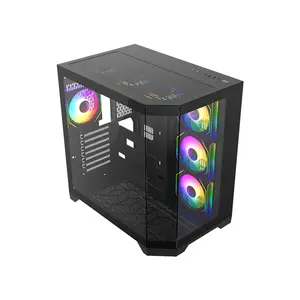 GameMax HYPE A Full View Mid Tower ATX Gaming PC Case Black Edition, Panoramic Tempered Glass Chassis, Full-View Showcase Design, Premium Gaming PC Case